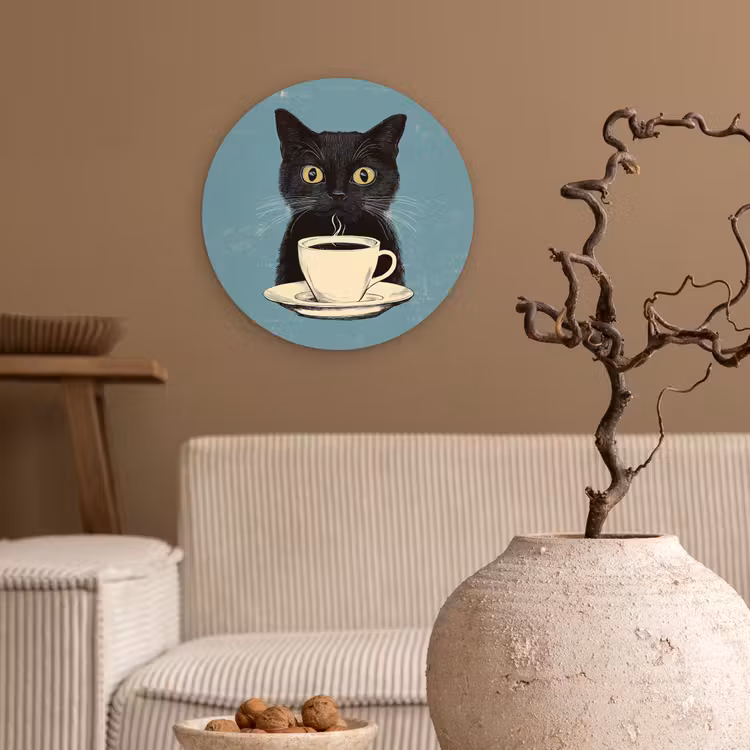 Muurcirkel glas - Kat - Zwart - Koffie - Minimalistisch — 2