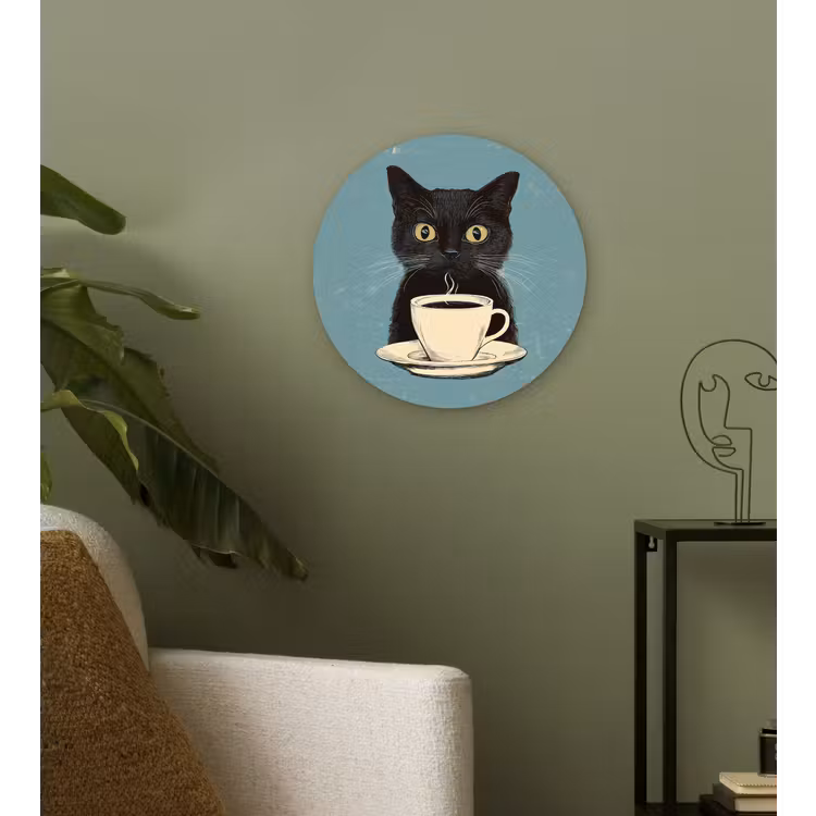 Muurcirkel glas - Kat - Zwart - Koffie - Minimalistisch — 3
