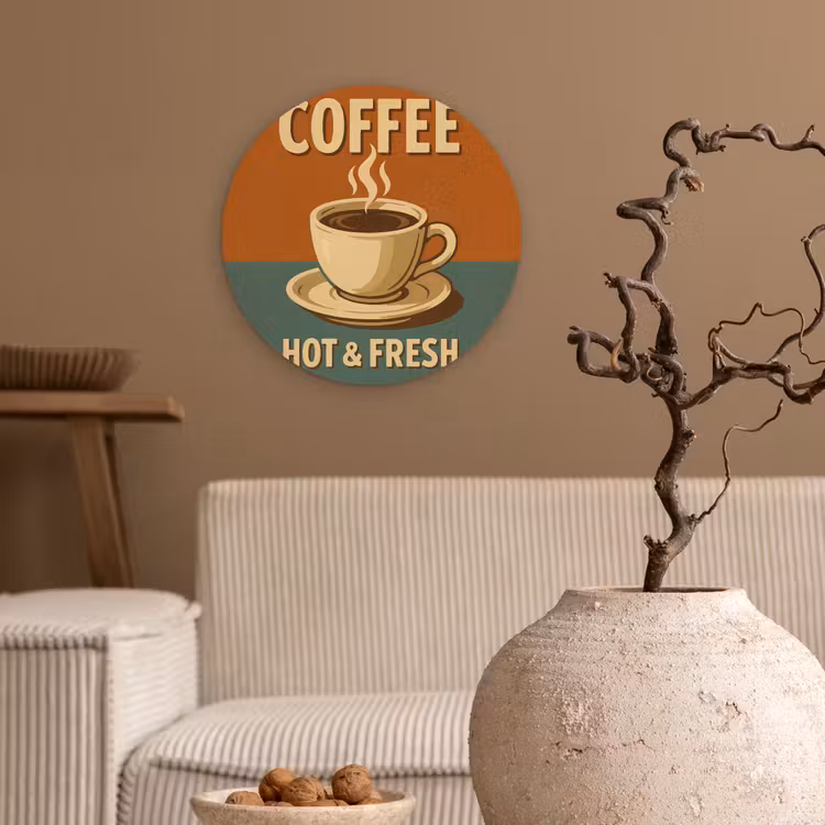 Muurcirkel glas - Koffie - Kop - Vintage - Quote — 2