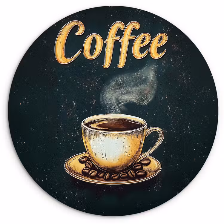 Muurcirkel glas - Koffie - Schotel - Koffiebonen - Retro — 1