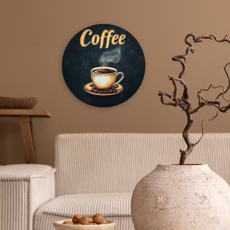 Muurcirkel glas - Koffie - Schotel - Koffiebonen - Retro — 2
