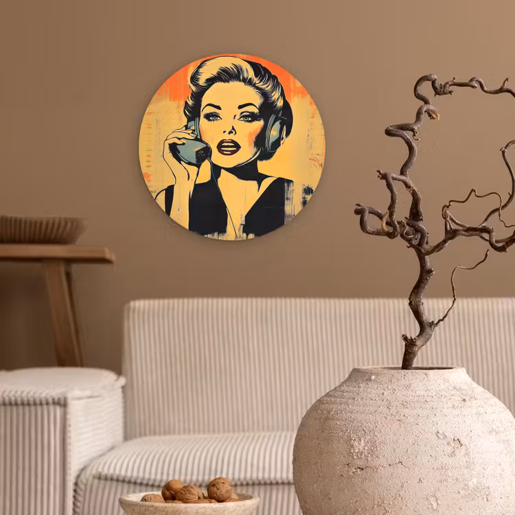 Muurcirkel glas - Retro - Vrouw - Koptelefoon - Oranje — 2