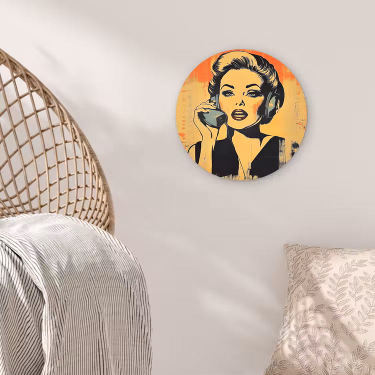 Muurcirkel glas - Retro - Vrouw - Koptelefoon - Oranje — 5