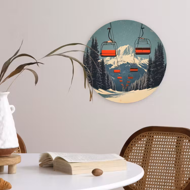 Muurcirkel glas - Sneeuw - Skilift - Rood - Bomen — 4