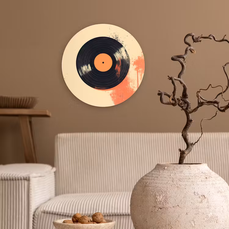 Muurcirkel glas - Vinylplaat - Zwart - Verfspatten - Retro — 2