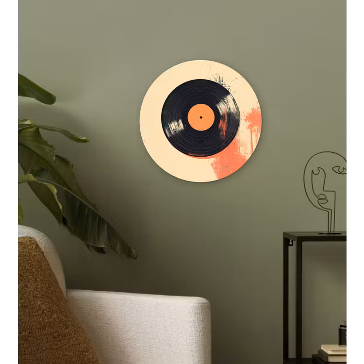 Muurcirkel glas - Vinylplaat - Zwart - Verfspatten - Retro — 3