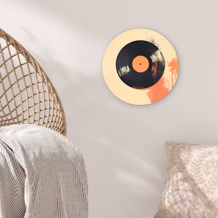 Muurcirkel glas - Vinylplaat - Zwart - Verfspatten - Retro — 5