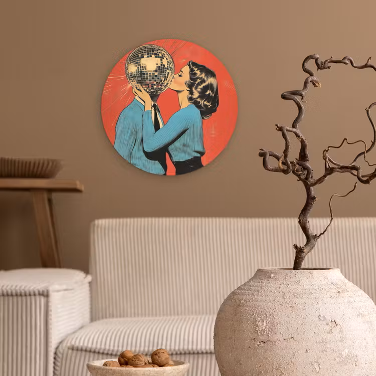 Muurcirkel glas - Vrouw - Retro - Discobal - Kus — 2