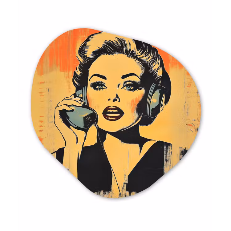Organisch schilderij - Glas - Retro - Vrouw - Koptelefoon - Oranje — 1