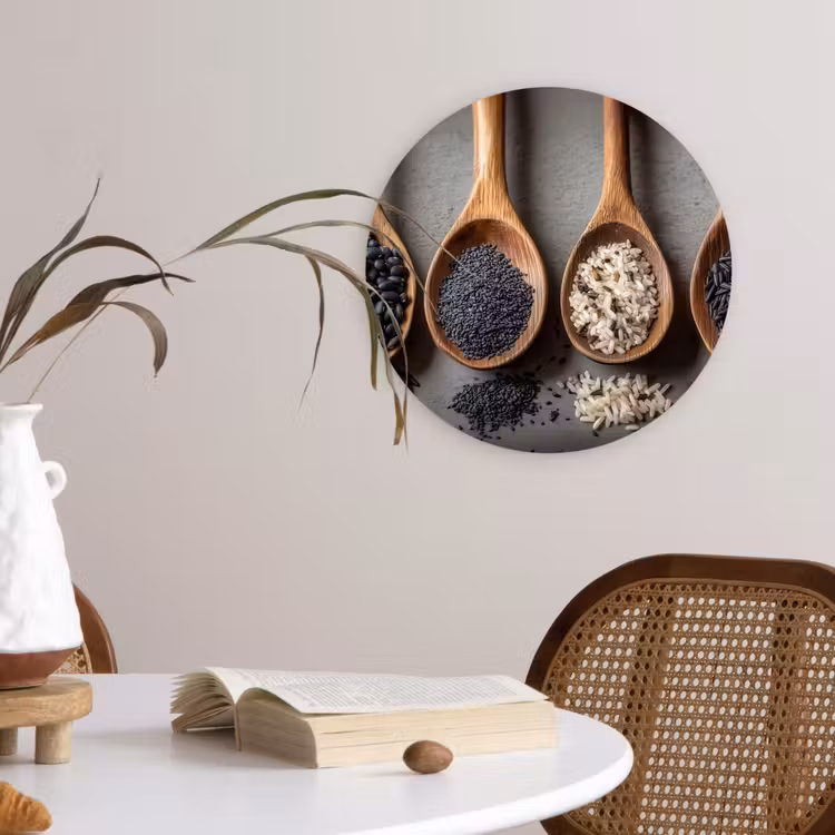 Muurcirkel glas - Houten - Lepels - Rijst - Zaden — 4