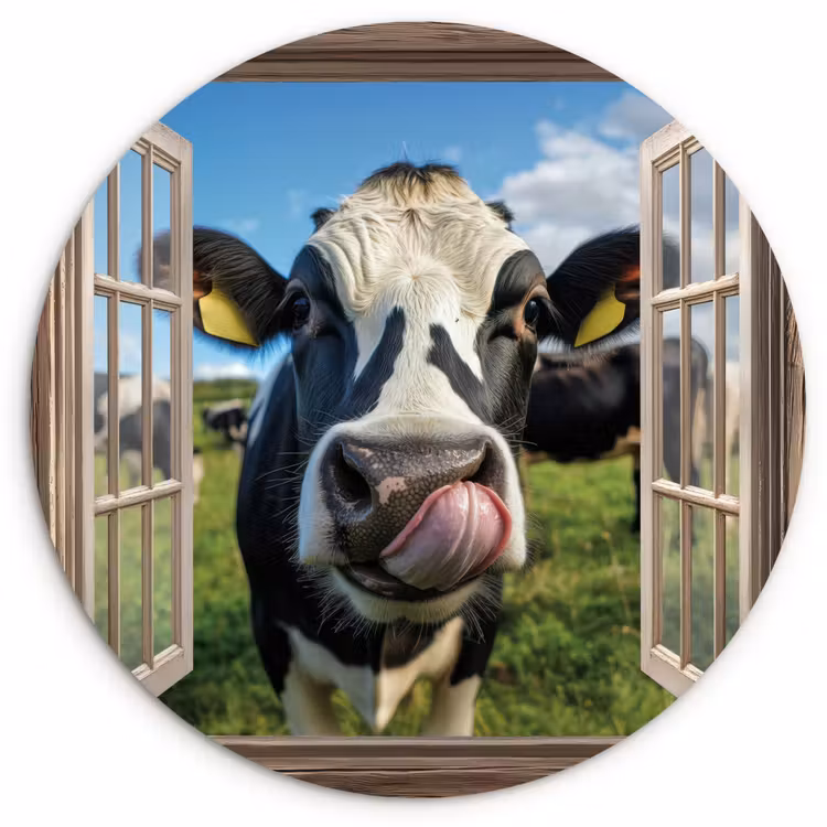Muurcirkel glas - Doorkijk - Koe - Weiland - Dieren - Natuur — 1
