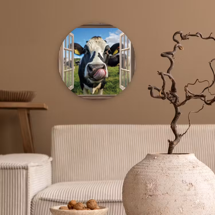 Muurcirkel glas - Doorkijk - Koe - Weiland - Dieren - Natuur — 2