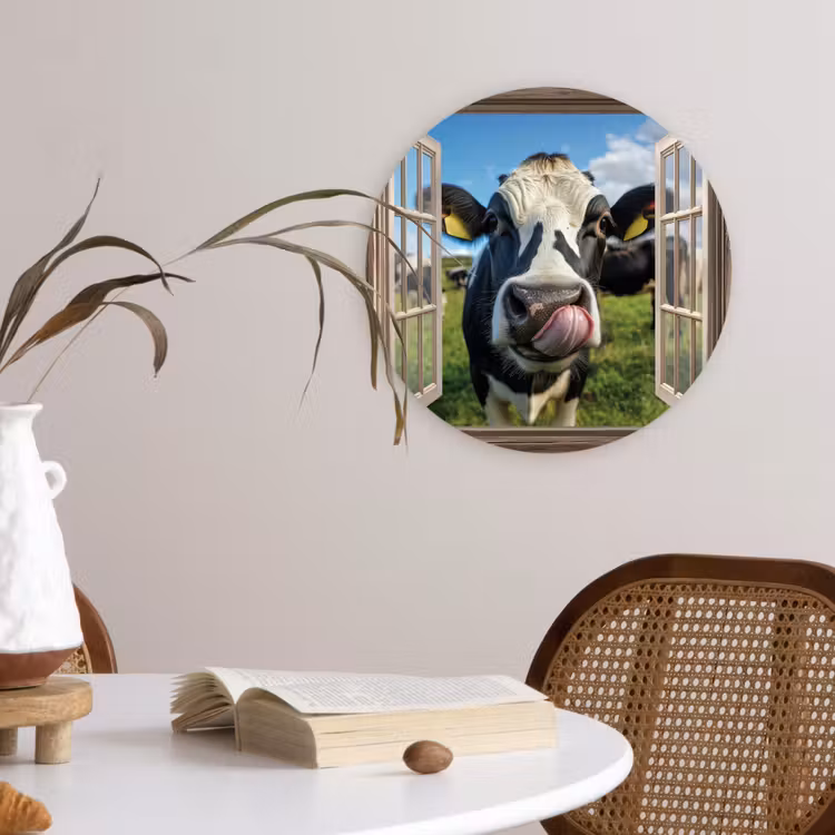 Muurcirkel glas - Doorkijk - Koe - Weiland - Dieren - Natuur — 4