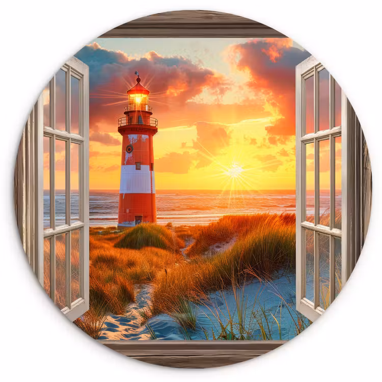 Muurcirkel glas - Doorkijk - Raam - Vuurtoren - Zonsondergang - Strand — 1