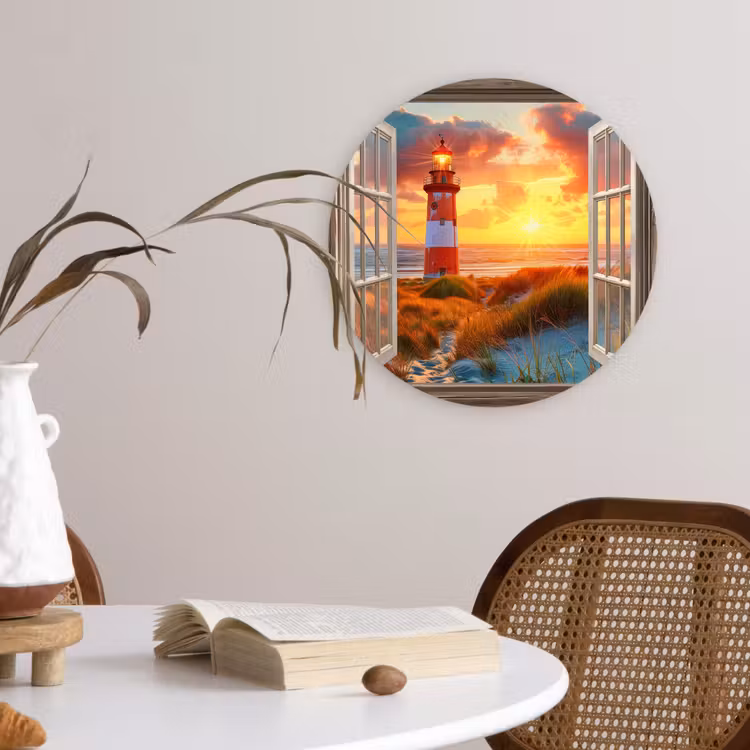 Muurcirkel glas - Doorkijk - Raam - Vuurtoren - Zonsondergang - Strand — 4