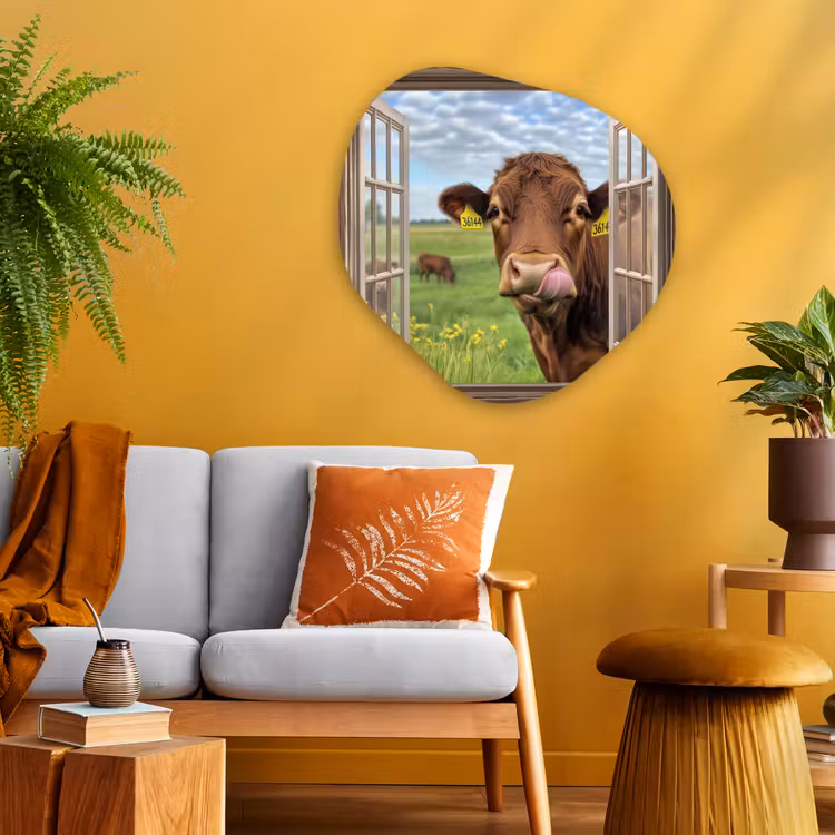Organisch schilderij - Glas - Doorkijk - Koe - Weiland - Landschap - Dieren — 3
