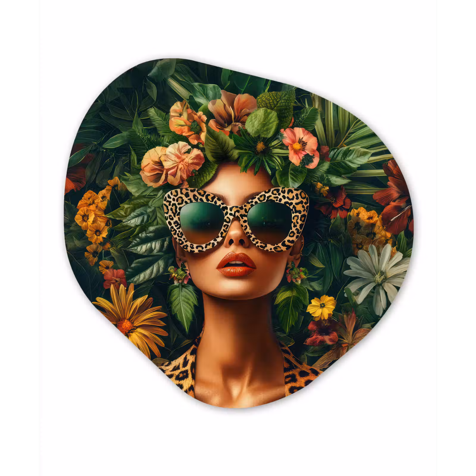 Organisch schilderij - Glas - Vrouw - Panterprint - Jungle - Natuur - Luxe — 1