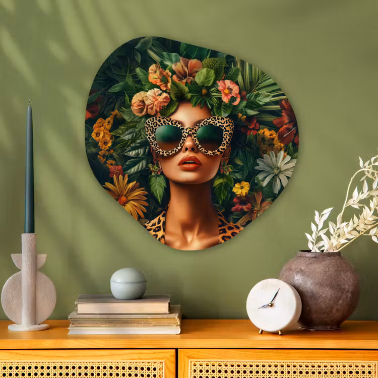 Organisch schilderij - Glas - Vrouw - Panterprint - Jungle - Natuur - Luxe — 2
