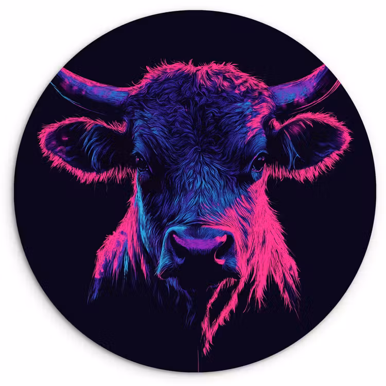 Muurcirkel glas - Stier - Neon - Zwart - Kleur — 1