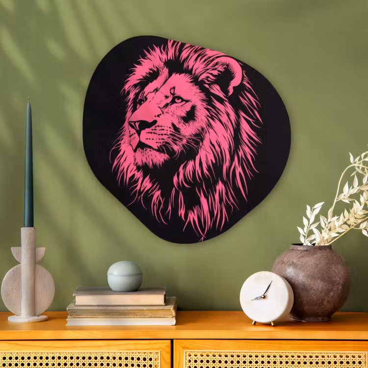 Organisch schilderij - Glas - Leeuw - Zwart - Roze - Neon — 2