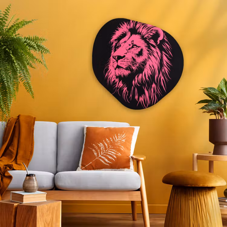 Organisch schilderij - Glas - Leeuw - Zwart - Roze - Neon — 3