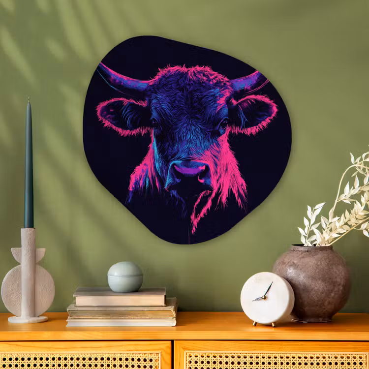 Organisch schilderij - Glas - Stier - Neon - Zwart - Kleur — 2