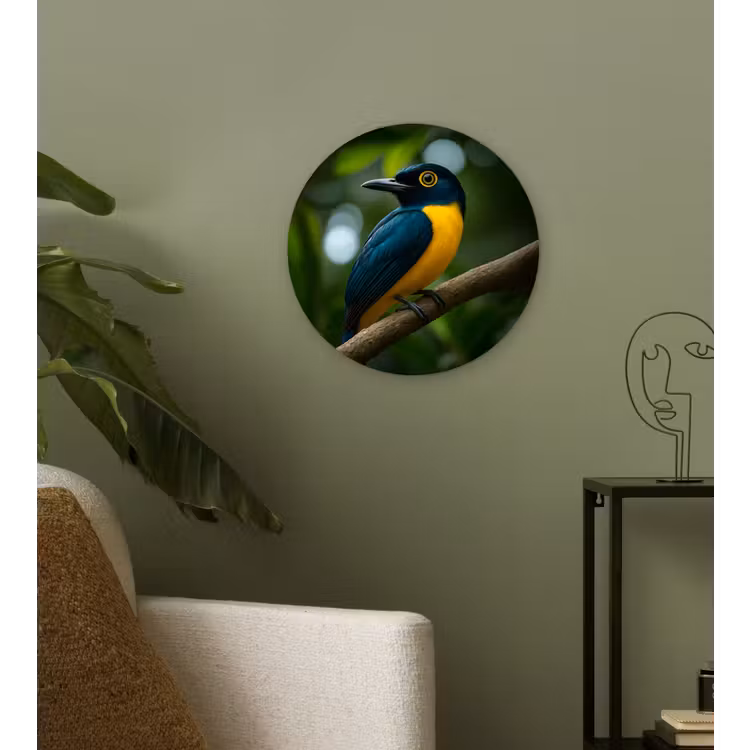 Muurcirkel glas - Vogel - Tak - Geel - Bladeren — 3