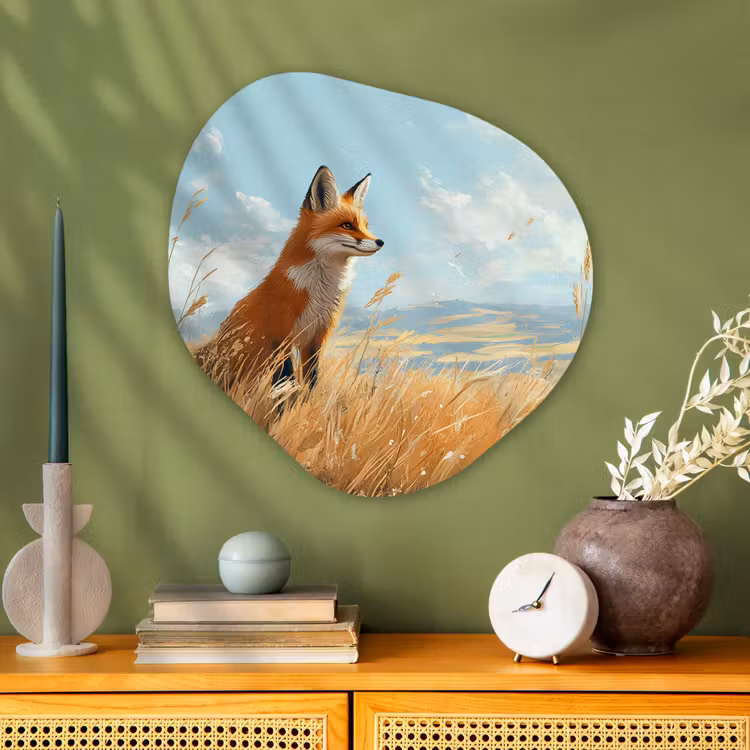 Organisch schilderij - Glas - Vos - Gras - Wolken - Oranje — 2