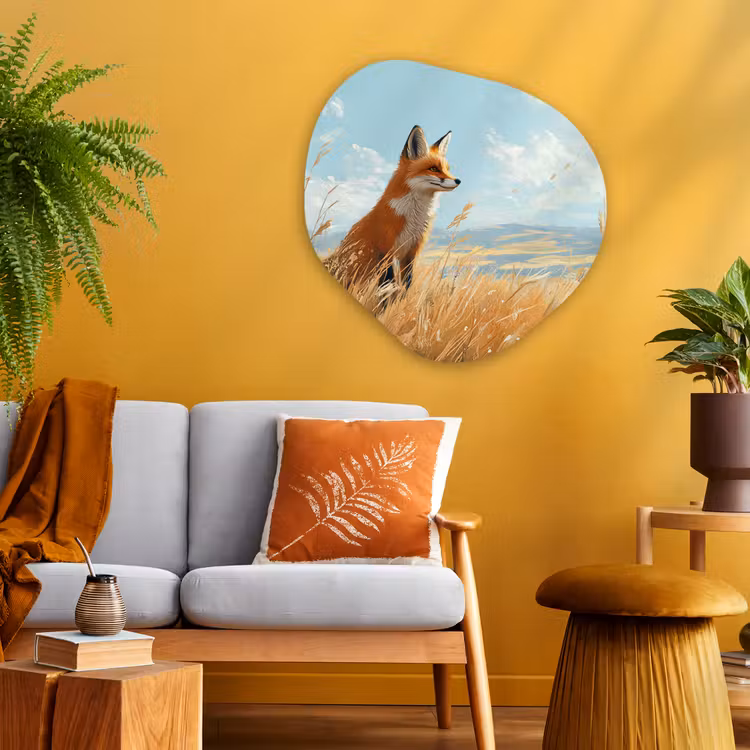 Organisch schilderij - Glas - Vos - Gras - Wolken - Oranje — 3