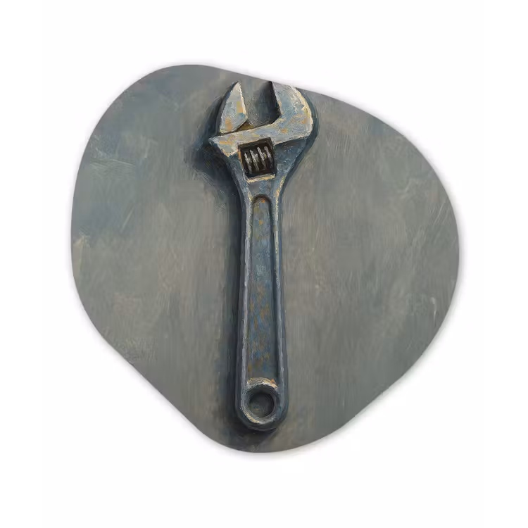 Organisch schilderij - Glas - Moersleutel - Gereedschap - Verf — 1