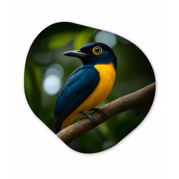 Organisch schilderij - Glas - Vogel - Tak - Geel - Bladeren — 1
