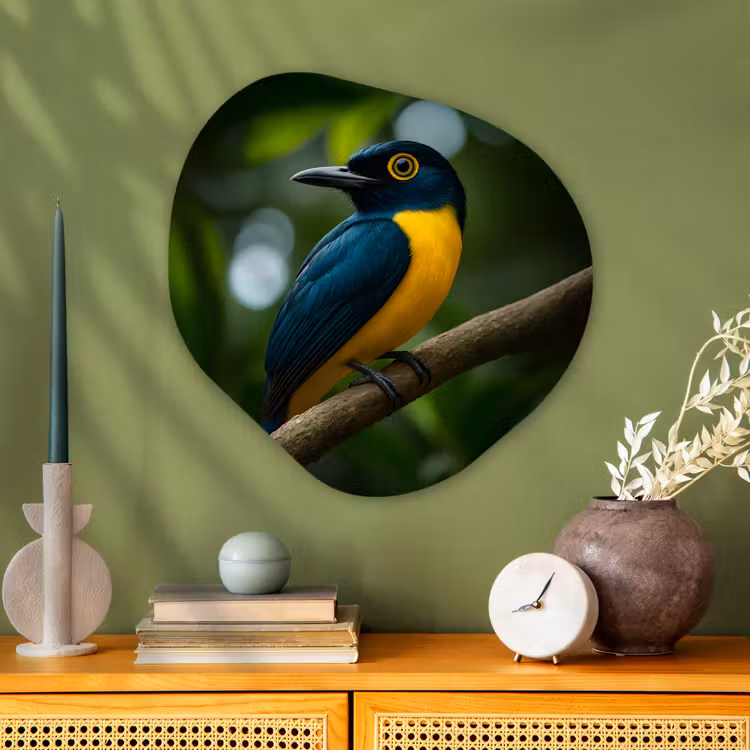 Organisch schilderij - Glas - Vogel - Tak - Geel - Bladeren — 2