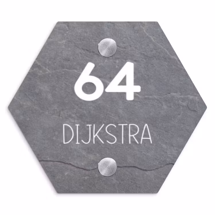 Naambordje voordeur - Hexagon - Grijze natuursteen - Modern — 1