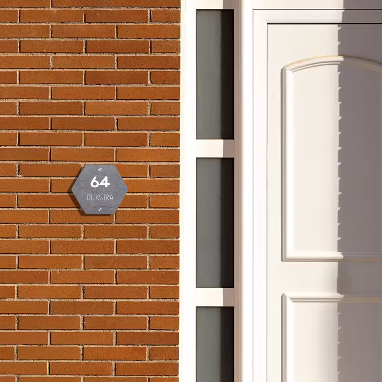Naambordje voordeur - Hexagon - Grijze natuursteen - Modern — 2
