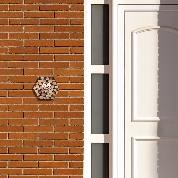 Naambordje voordeur - Hexagon - Houtstapel - Modern — 2