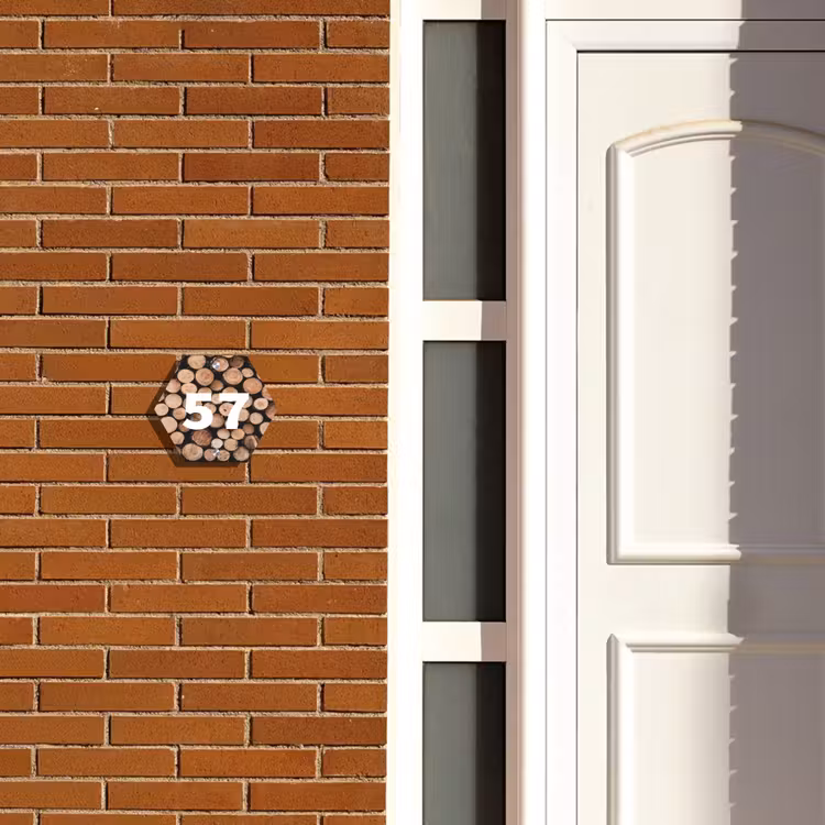 Naambordje voordeur - Hexagon - Houtstapel - Traditioneel — 2
