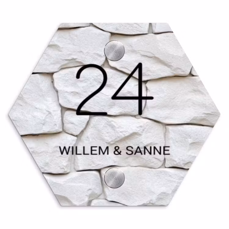 Naambordje voordeur - Hexagon - Witte - Natuurstenen - Klassiek — 1