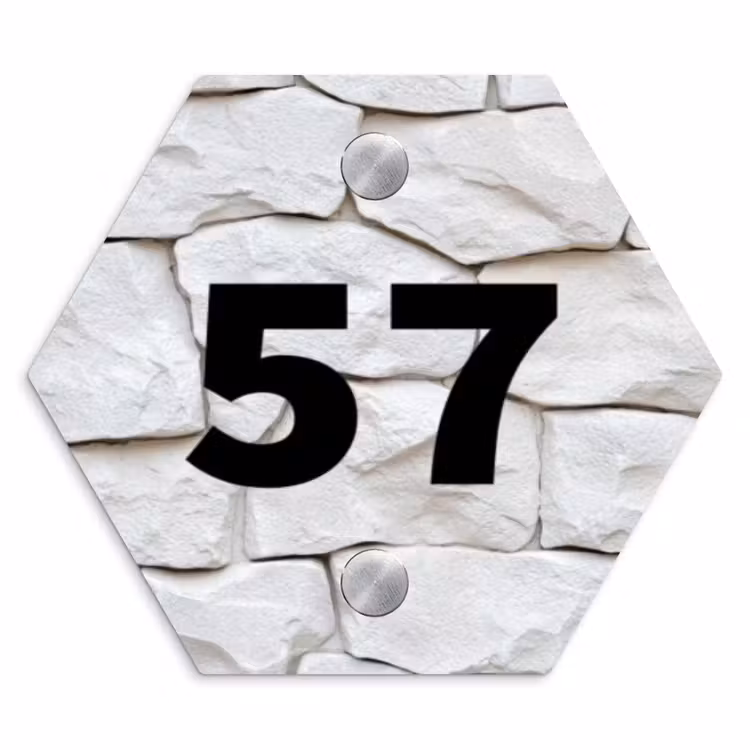 Naambordje voordeur - Hexagon - Witte - Natuurstenen - Traditioneel — 1