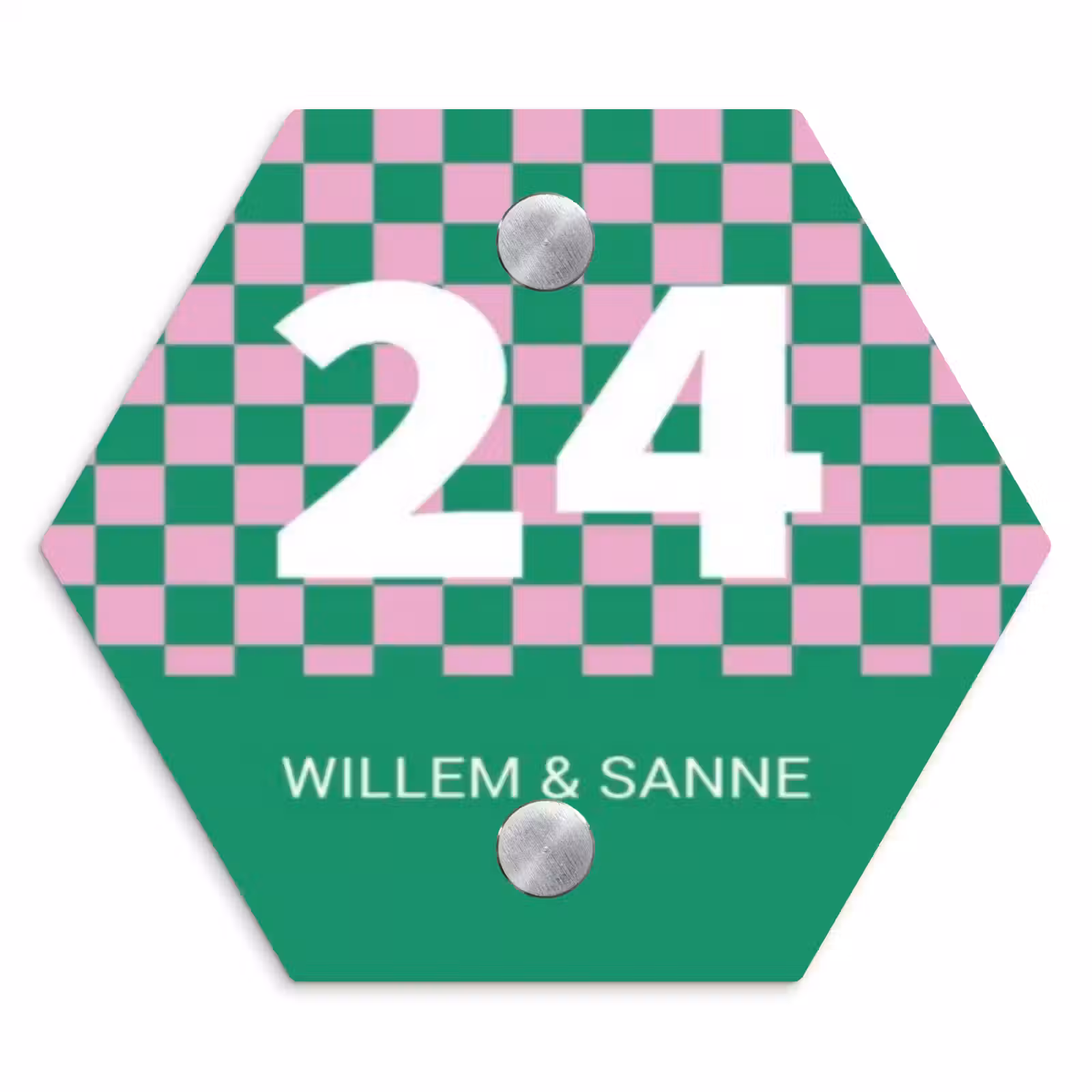 Naambordje voordeur - Hexagon - Groen - Roze - Blokjes - Klassiek — 1