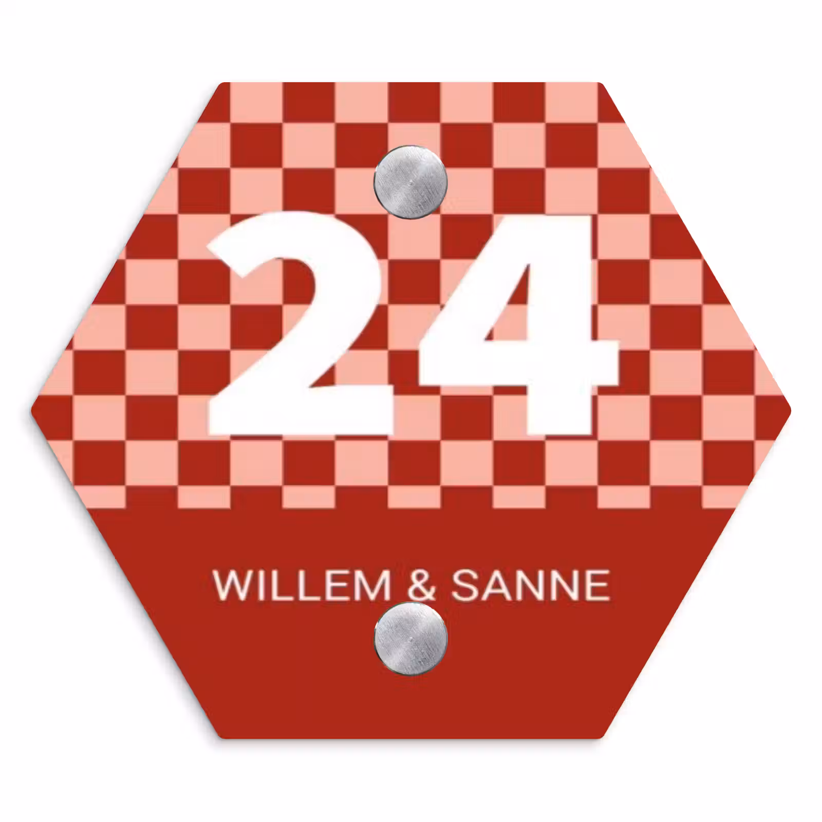Naambordje voordeur - Hexagon - Rood - Blokjes - Klassiek — 1