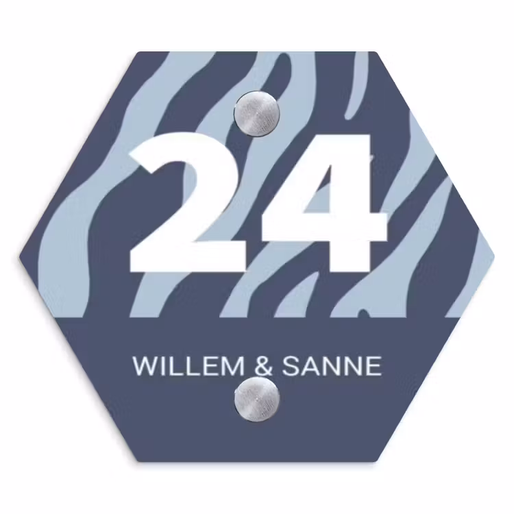 Naambordje voordeur - Hexagon - Blauw zebra - Klassiek — 1