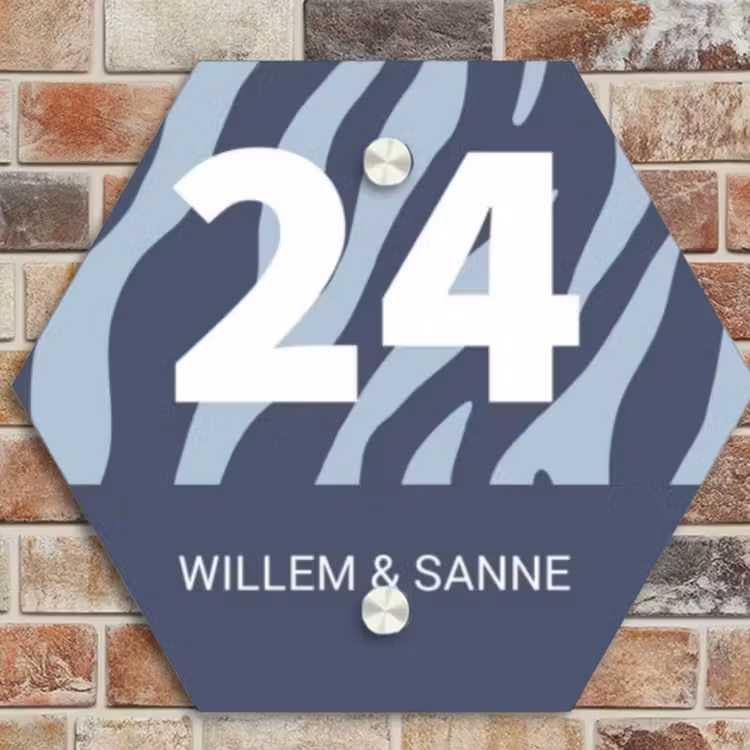 Naambordje voordeur - Hexagon - Blauw zebra - Klassiek — 4