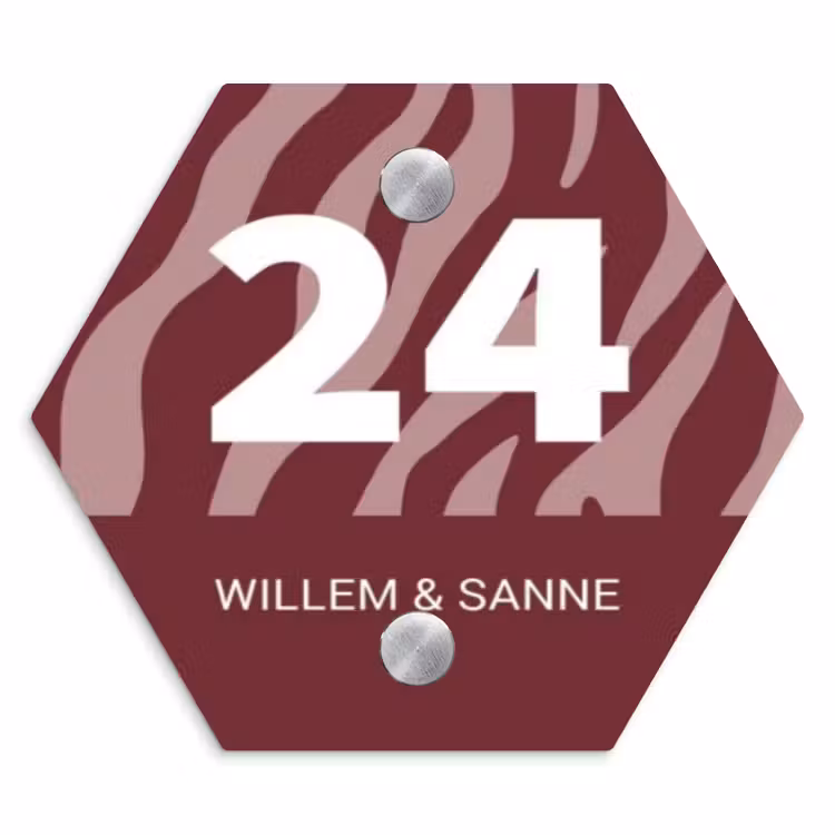 Naambordje voordeur - Hexagon - Bordeaux zebra - Klassiek — 1