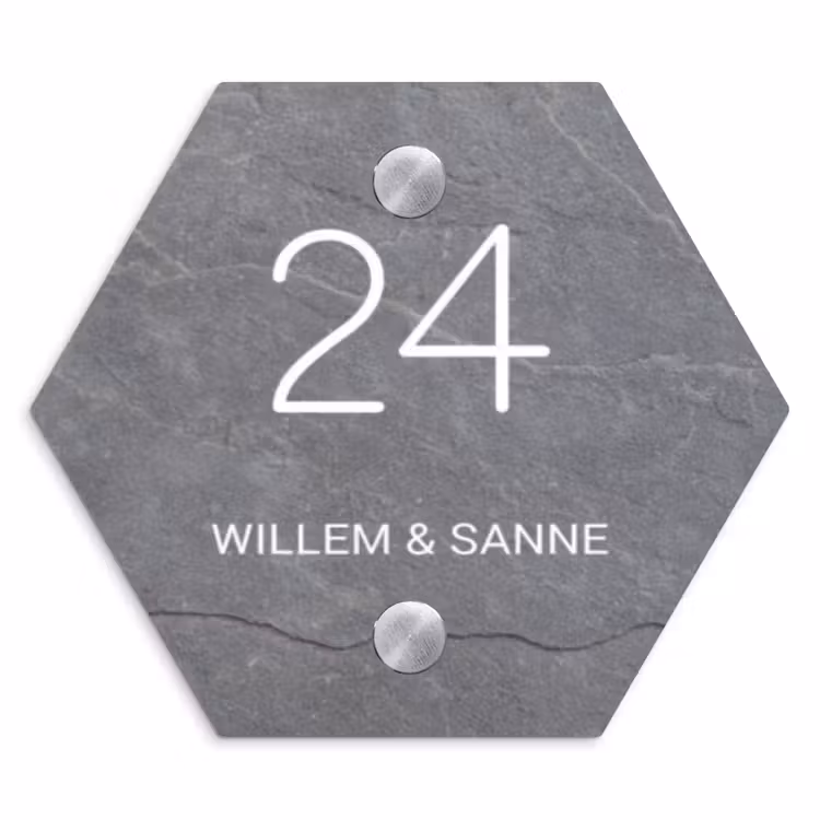 Naambordje voordeur - Hexagon - Grijze natuursteen - Klassiek — 1