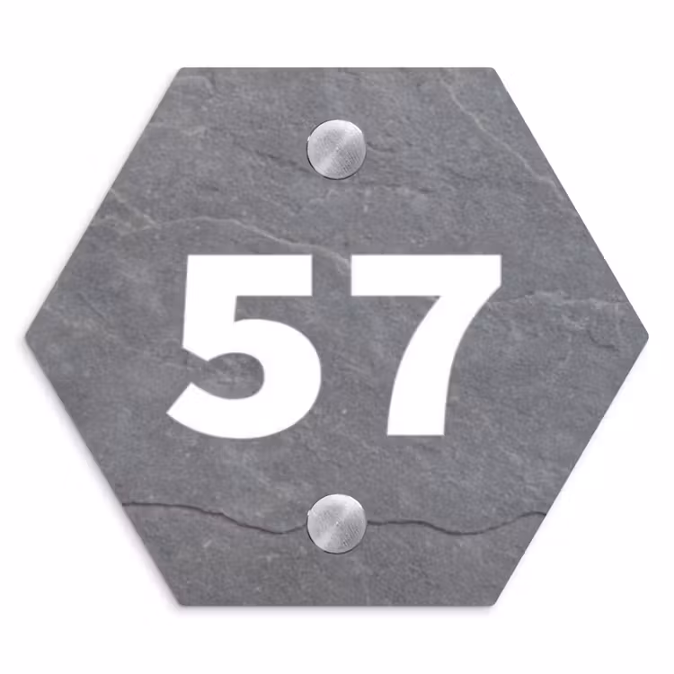 Naambordje voordeur - Hexagon - Grijze natuursteen - Traditioneel — 1