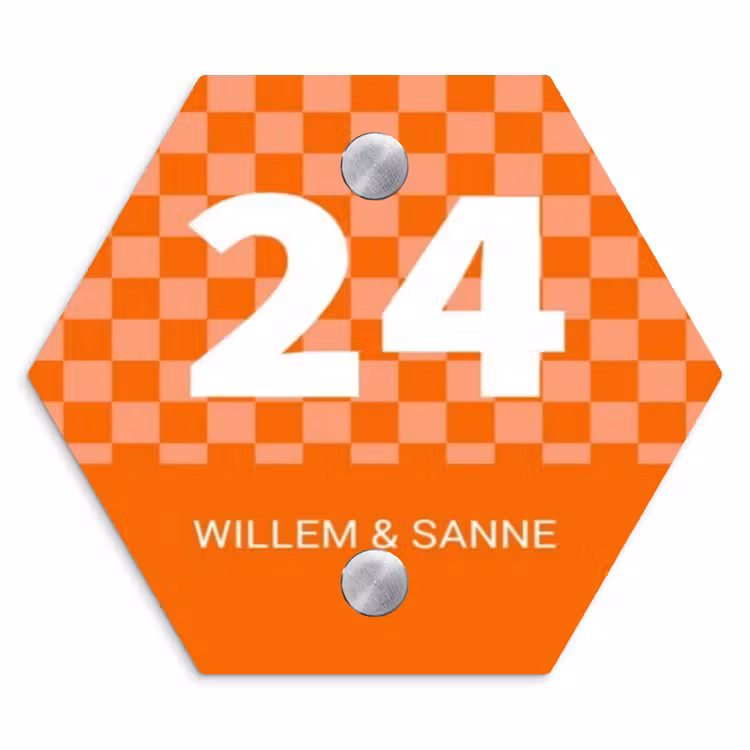 Naambordje voordeur - Hexagon - Oranje - Blokjes - Klassiek — 1