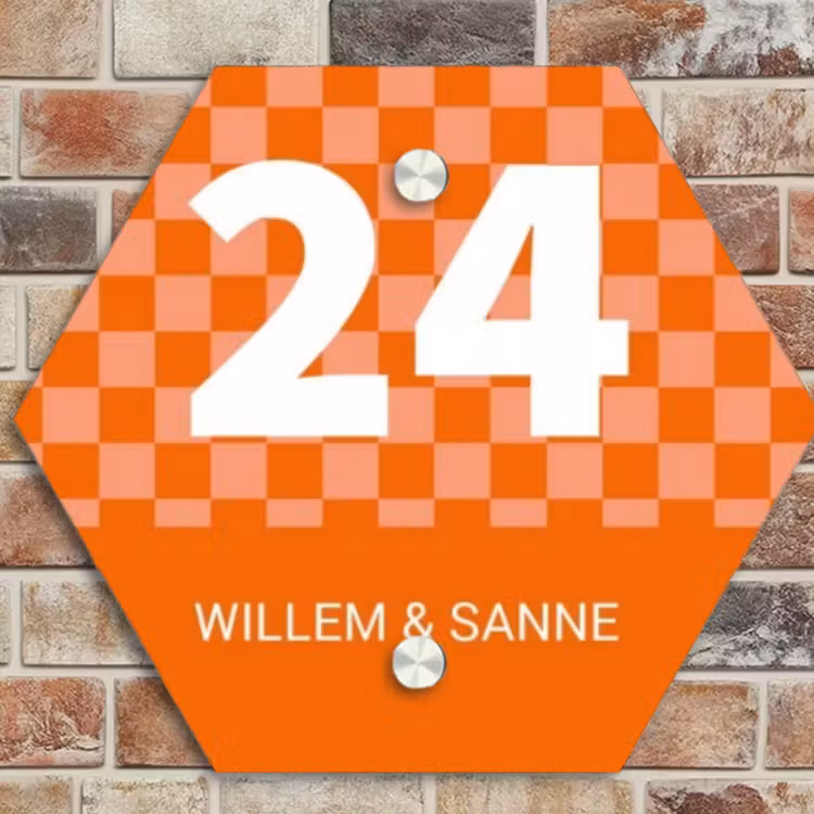 Naambordje voordeur - Hexagon - Oranje - Blokjes - Klassiek — 4