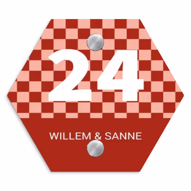 Naambordje voordeur - Hexagon - Rood - Blokjes - Klassiek — 1