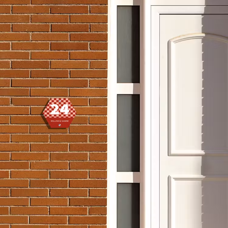 Naambordje voordeur - Hexagon - Rood - Blokjes - Klassiek — 2