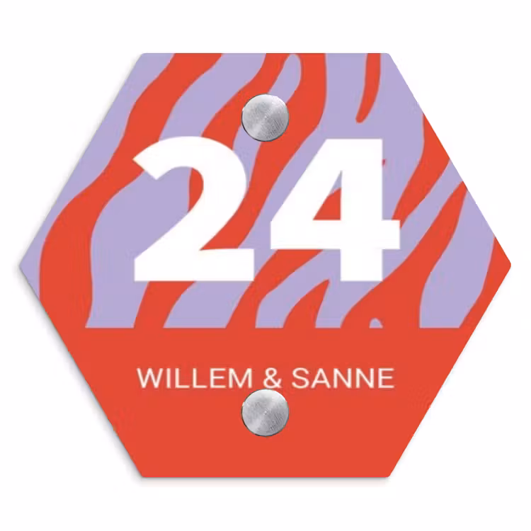 Naambordje voordeur - Hexagon - Rood - Paars - Zebra - Klassiek — 1